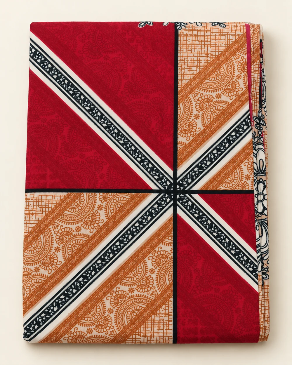 Ruby Heritage printed bedsheet, folded to show its design