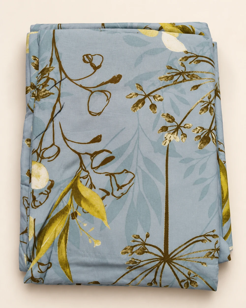 Golden Branch printed bedsheet, folded to show its design